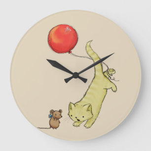 Cute Adorable Cat And Mouse Large Clock
