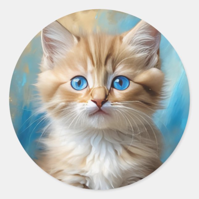Cute Adorable Cat Portrait  Classic Round Sticker (Front)