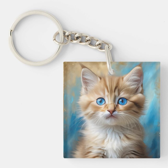 Cute Adorable Cat Portrait  Key Ring (Front)
