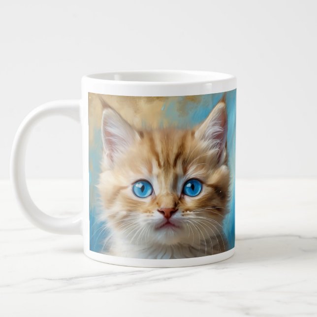 Cute Adorable Cat Portrait  Large Coffee Mug (Left)