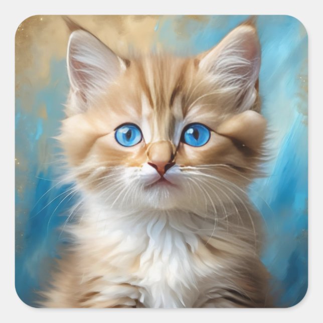 Cute Adorable Cat Portrait  Square Sticker (Front)
