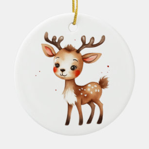 Cute Adorable Christmas Holiday Reindeer 2 Ceramic Ornament