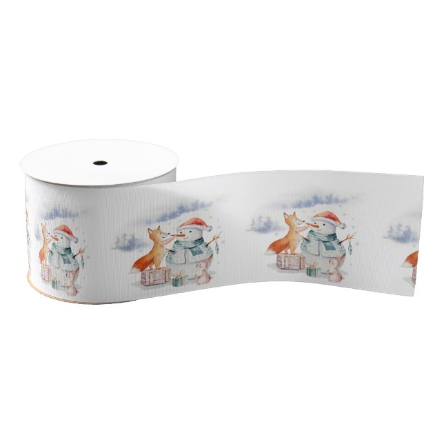 Cute adorable Christmas Snowman & Fox Grosgrain Ribbon (Spool)