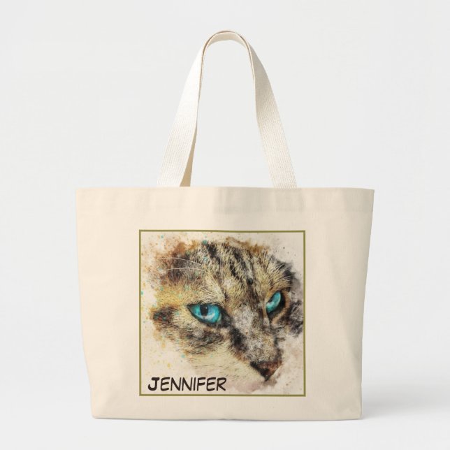 Cute Adorable Close-up Cat Picture Large Tote Bag (Front)