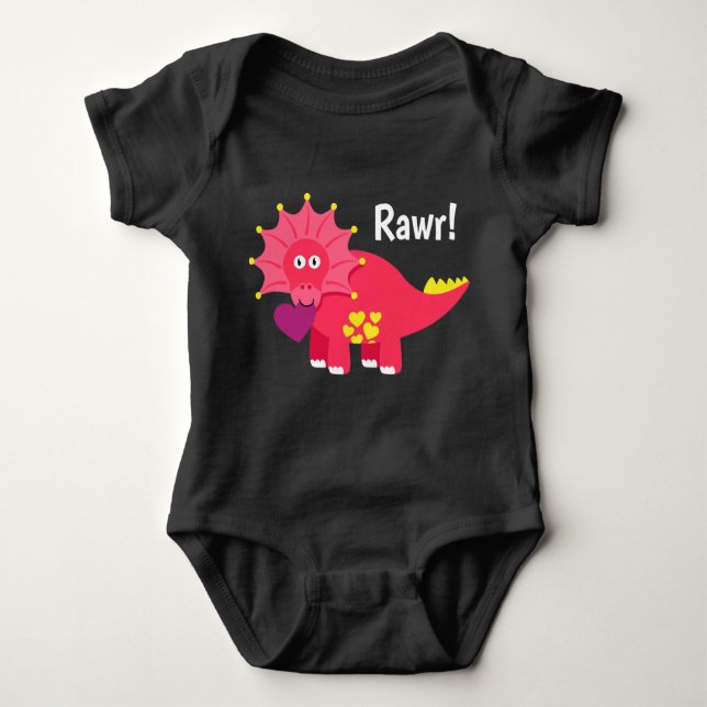 Cute Adorable Dinosaur Rawr! with hearts Baby Bodysuit (Front)