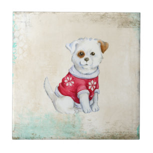 Cute adorable domestic puppy ceramic tile