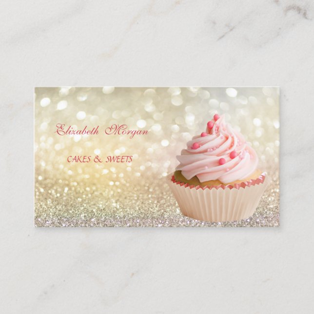 Cute Adorable  Elegant Bokeh Cupcake Bakery Business Card (Front)