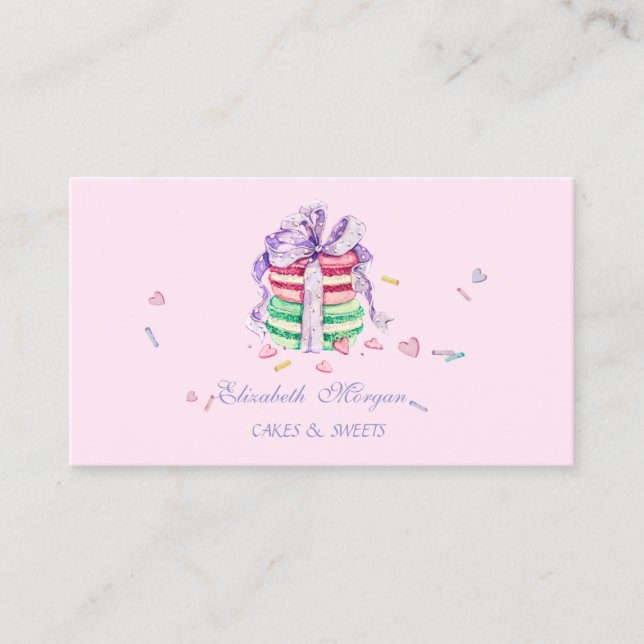 Cute Adorable  Elegant Macarons,Sweets Bakery Business Card (Front)