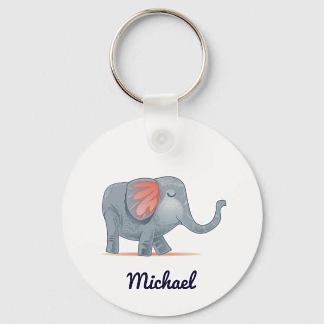 Cute Adorable Elephant personalised custom colour Key Ring (Front)