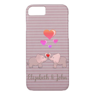 Cute Adorable Elephants In Love,Stripes Case-Mate iPhone Case