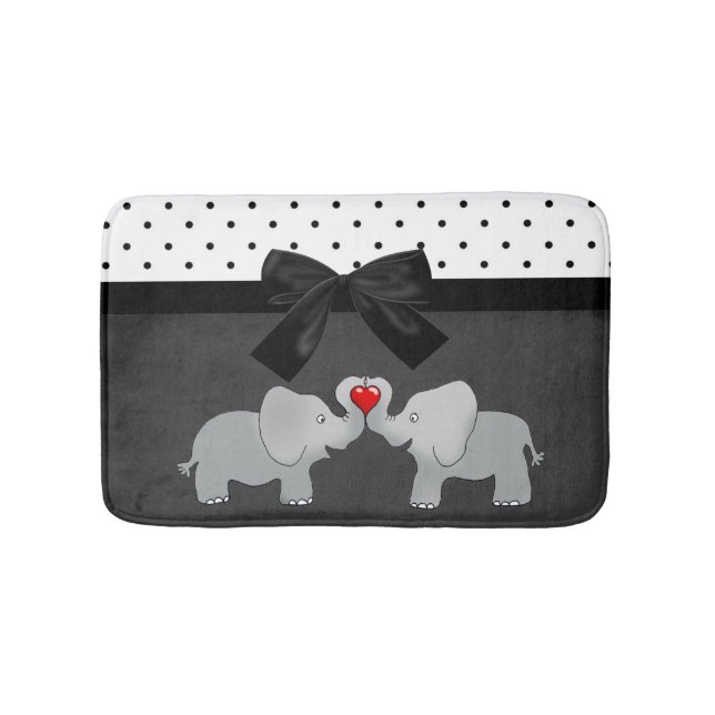 Cute Adorable Elephants,Polka Dots,Black Bow Bath Mat (Front)