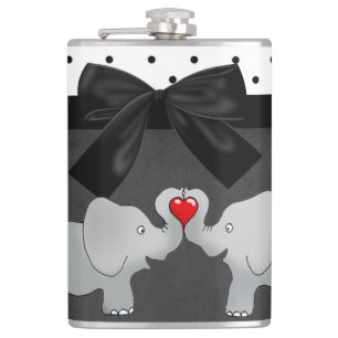 Cute Adorable Elephants,Polka Dots,Black Bow Hip Flask