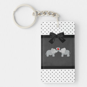 Cute Adorable Elephants,Polka Dots,Black Bow Key Ring