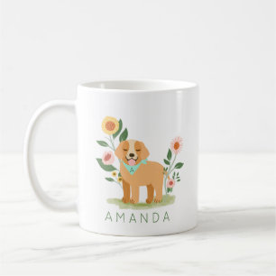Cute Adorable Floral Golden Retriever Pet Coffee Mug