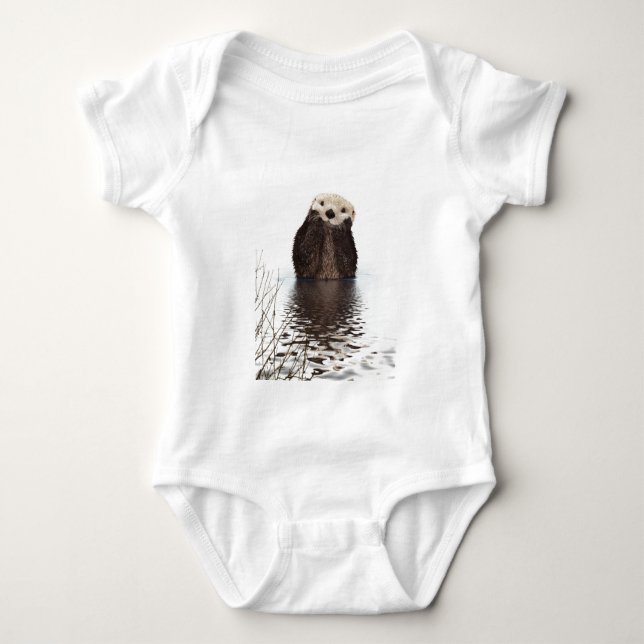 Cute Adorable Fluffy Otter Animal Baby Bodysuit (Front)