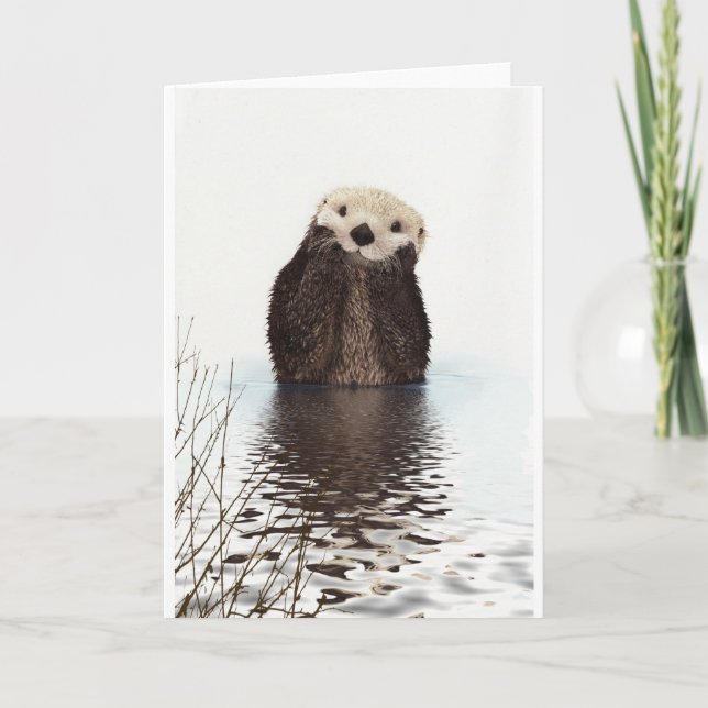 Cute Adorable Fluffy Otter Animal Card (Front)