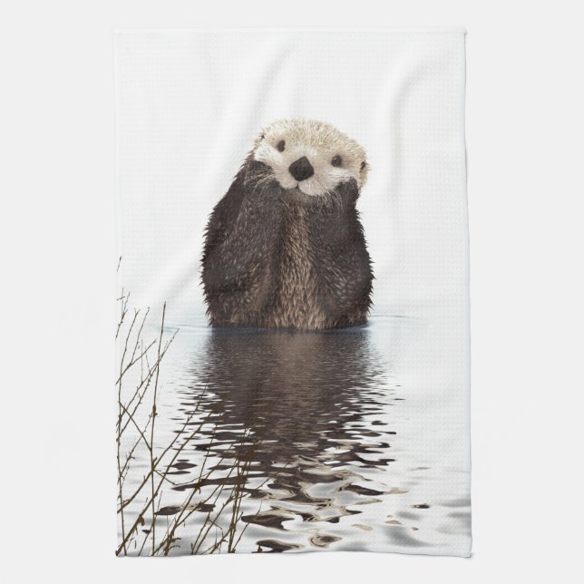 Cute Adorable Fluffy Otter Animal Tea Towel (Vertical)