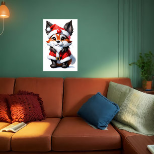 Cute adorable fox Santa Claus    AI Art Poster