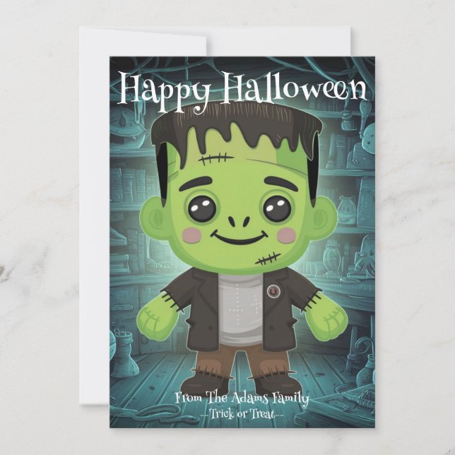 Cute Adorable Frankenstein Flat Holiday Card (Front)