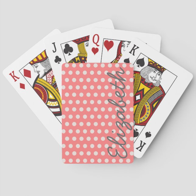 Cute adorable girly bubble gum pink  polka dots playing cards (Back)