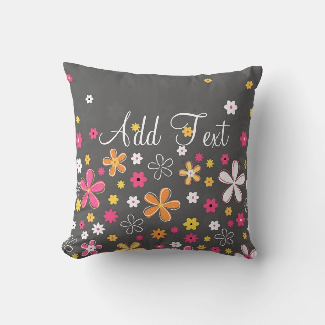 Cute adorable girly trendy hand drawn floral cushion (Front)