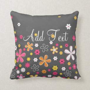 Cute adorable girly trendy hand drawn floral cushion