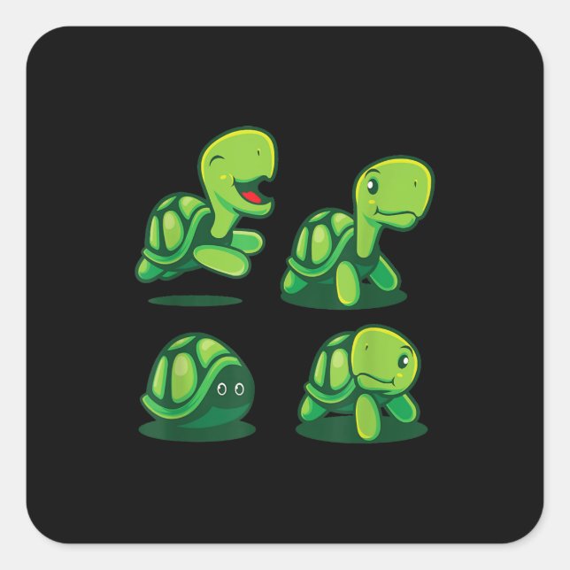 Cute Adorable Green Turtle Funny Turtle Tortoise Square Sticker (Front)