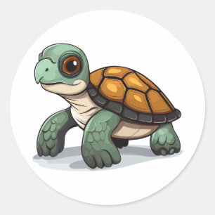 Cute Adorable Happy Baby Turtle in Neutral Colours Classic Round Sticker