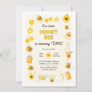 Cute adorable Honey Bee themed 2nd birthday Invitation