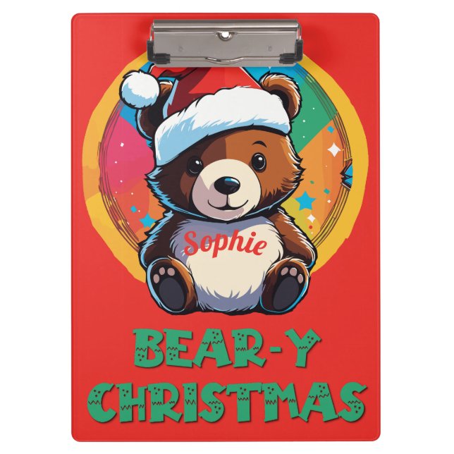 Cute Adorable Kawaii Chibi Bear-y Christmas Bear Clipboard (Front)