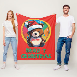Cute Adorable Kawaii Chibi Bear-y Christmas Bear Fleece Blanket