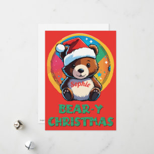 Cute Adorable Kawaii Chibi Bear-y Christmas Bear Holiday Card