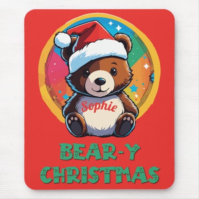Cute Adorable Kawaii Chibi Bear-y Christmas Bear Mouse Pad (Front)