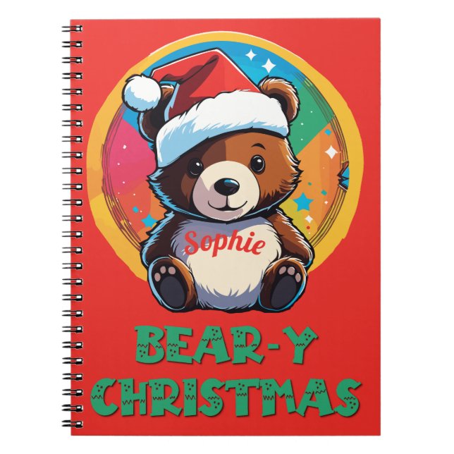 Cute Adorable Kawaii Chibi Bear-y Christmas Bear Notebook (Front)