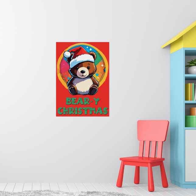 Cute Adorable Kawaii Chibi Bear-y Christmas Bear Poster (Nursery 1)