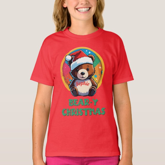 Cute Adorable Kawaii Chibi Bear-y Christmas Bear T-Shirt (Front)