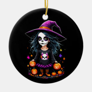 Cute Adorable Kawaii Halloween Witch Ceramic Ornament