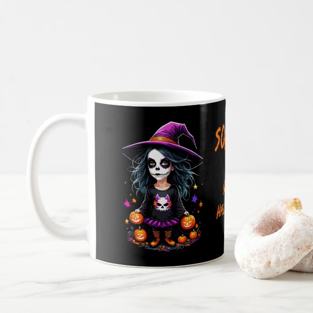 Cute Adorable Kawaii Halloween Witch Coffee Mug (With Donut)