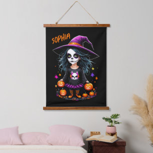 Cute Adorable Kawaii Halloween Witch Hanging Tapestry