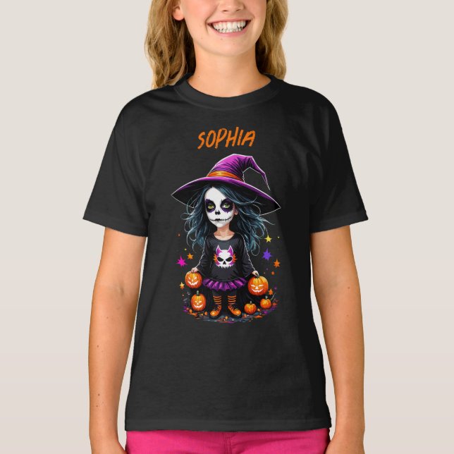Cute Adorable Kawaii Halloween Witch T-Shirt (Front)