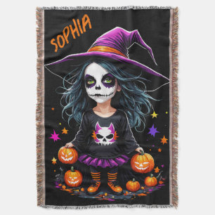 Cute Adorable Kawaii Halloween Witch Throw Blanket