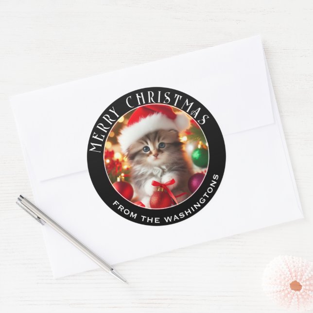 Cute & Adorable Kitten Personalised Christmas Classic Round Sticker (Envelope)
