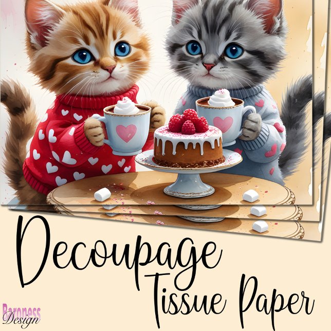 Cute adorable kittens hot cocoa cake hearts tissue paper (Creator Uploaded)