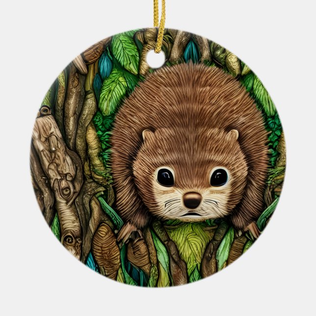 Cute Adorable Little Baby Beaver Ceramic Ornament (Front)