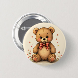 Cute adorable little brown bear with tie 6 cm round badge
