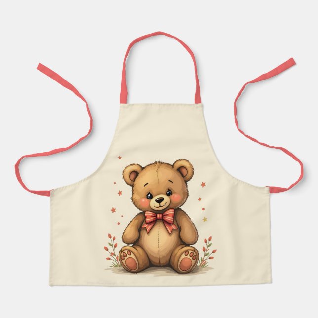 Cute adorable little brown bear with tie apron (Front)