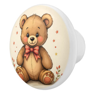Cute adorable little brown bear with tie ceramic knob