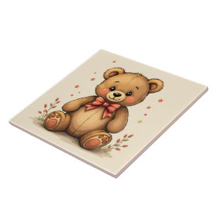 Cute adorable little brown bear with tie ceramic tile