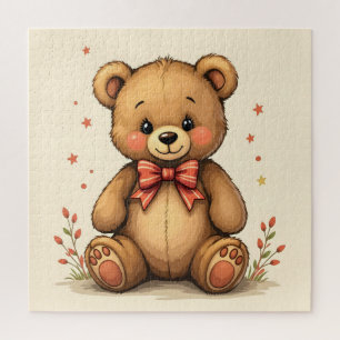 Cute adorable little brown bear with tie jigsaw puzzle