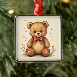 Cute adorable little brown bear with tie metal ornament